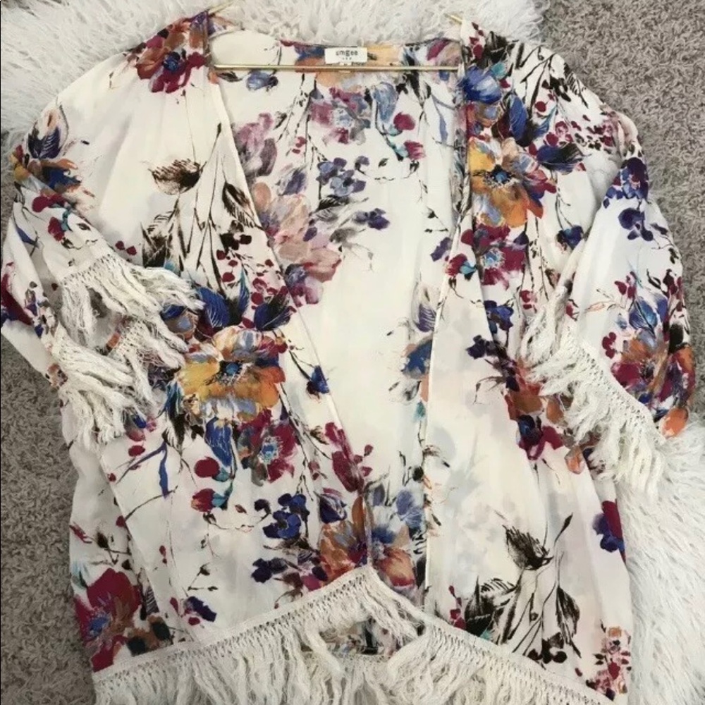 UMGEE Black Floral Print Open Front Kimono Medium!